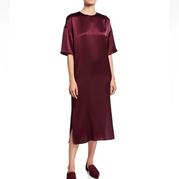 Vince | Dresses | Vince Dahlia Wine Silk Tent Shift Midi Dress | Poshmark